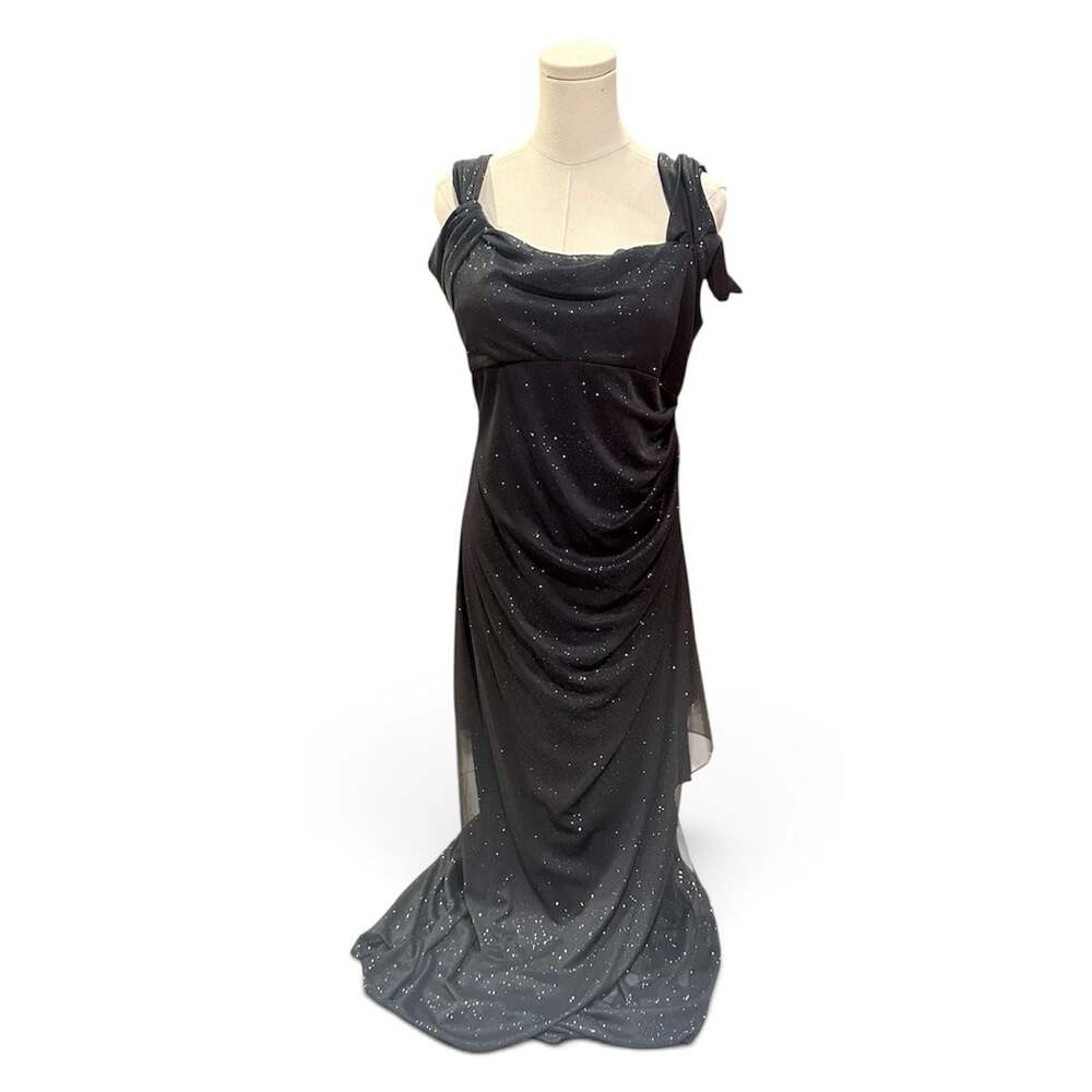 Alex Evenings Black Glitter Cold Shoulder Column Gown Size 10